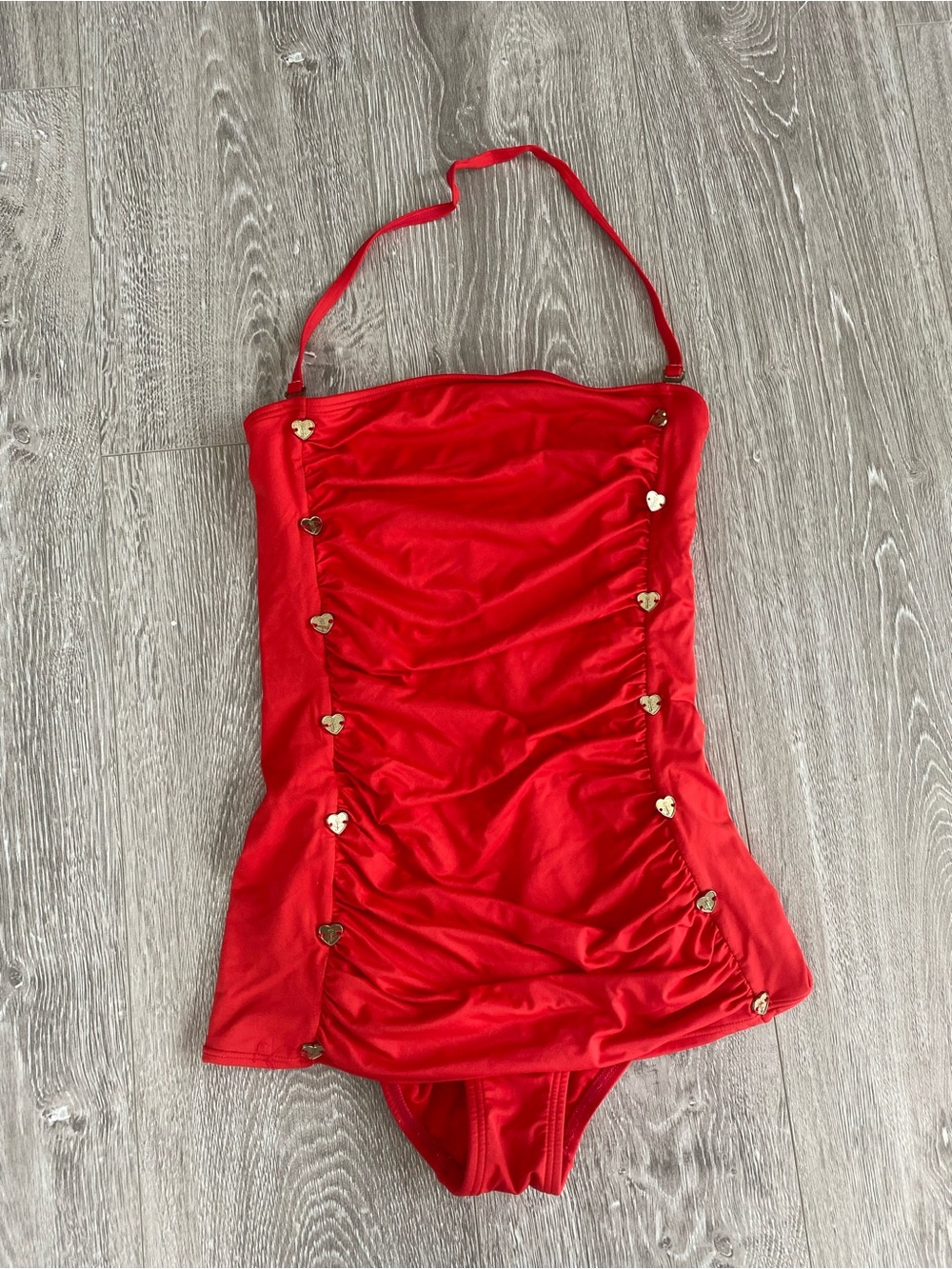 Vintage Juicy Couture- Red One-Piece Swimsuit with Heart charms